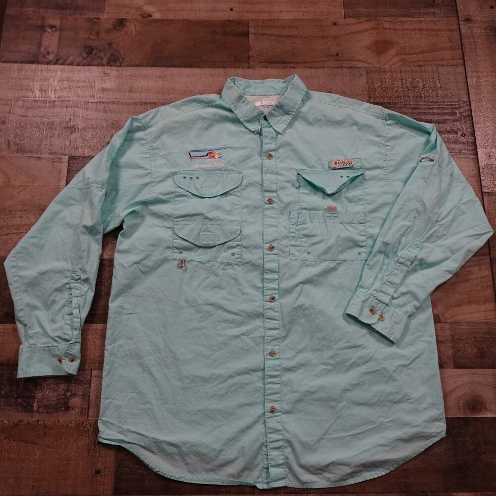 Columbia PFG Bonehead shirt long sleeve men's‎ XL baby blue fishing outdoor